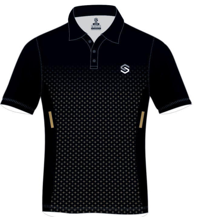 ULTIMATE365 PRINTED MESH GOLF POLO Black & Gold