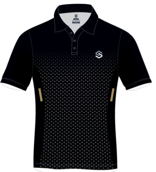 ULTIMATE365 PRINTED MESH POLO SHIRT Black & Gold