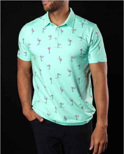 ULTIMATE365 PRINTED MESH GOLF POLO Flamingo