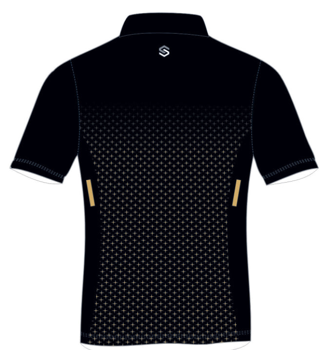 ULTIMATE365 PRINTED MESH GOLF POLO Black & Gold